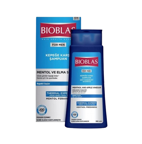 BIOBLAS ШАМПОАН ЗА МЪЖЕС МЕНТОЛ И ЯБЪЛКОВ ОЦЕТ ПРИ ПЪРХОТ 360МЛ